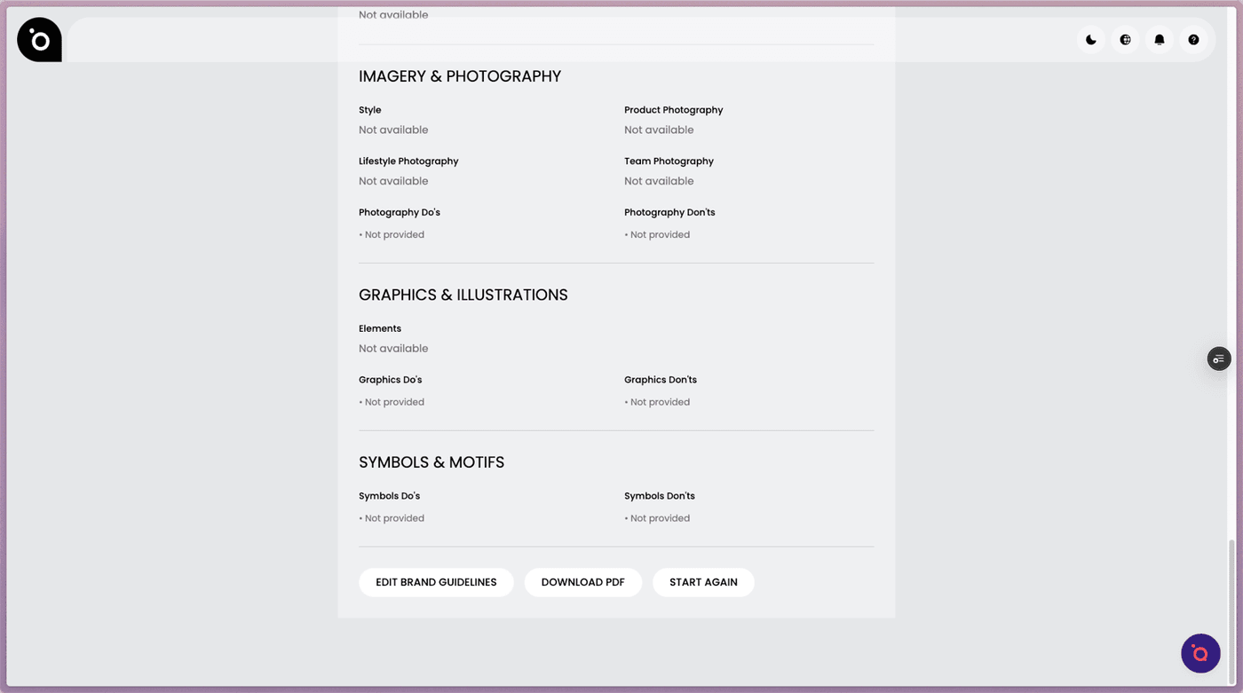 Edit anything that is not right — Brand Helix: create a brand guide with our AI