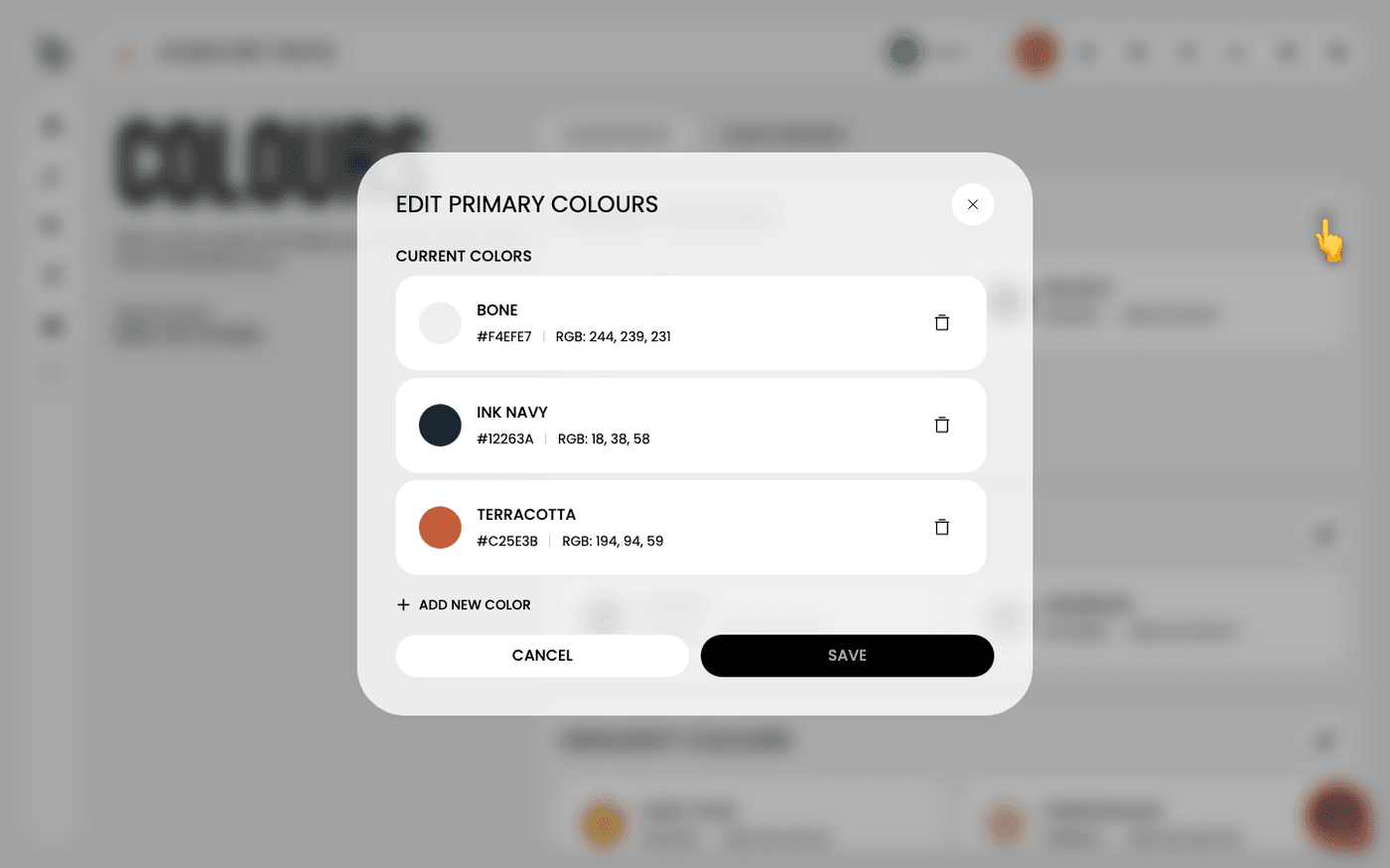 Edit your primary colours — Setting your brand colours
