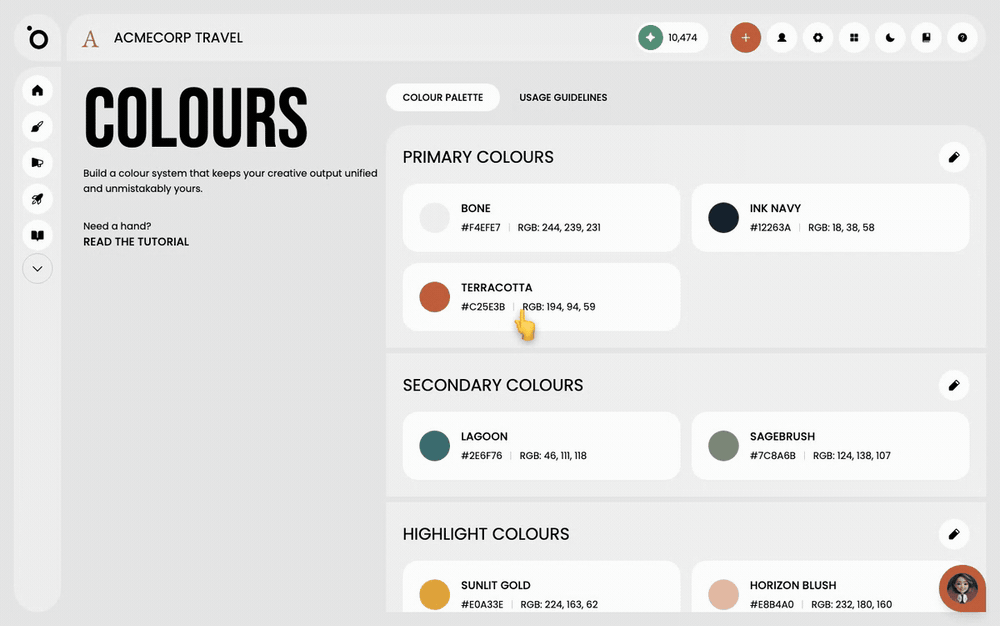 Add a new colour — Setting your brand colours
