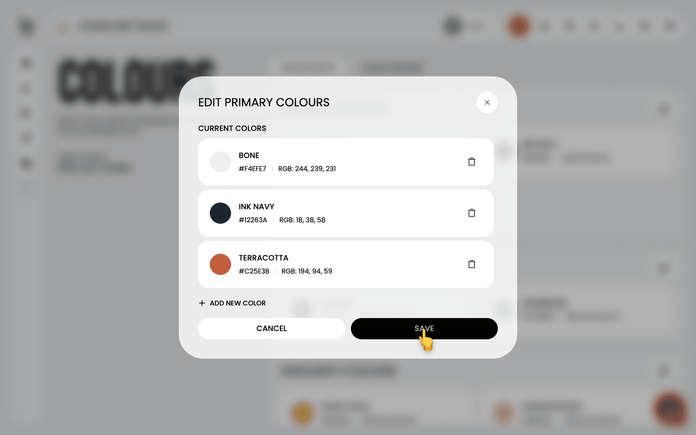 Save your changes — Setting your brand colours
