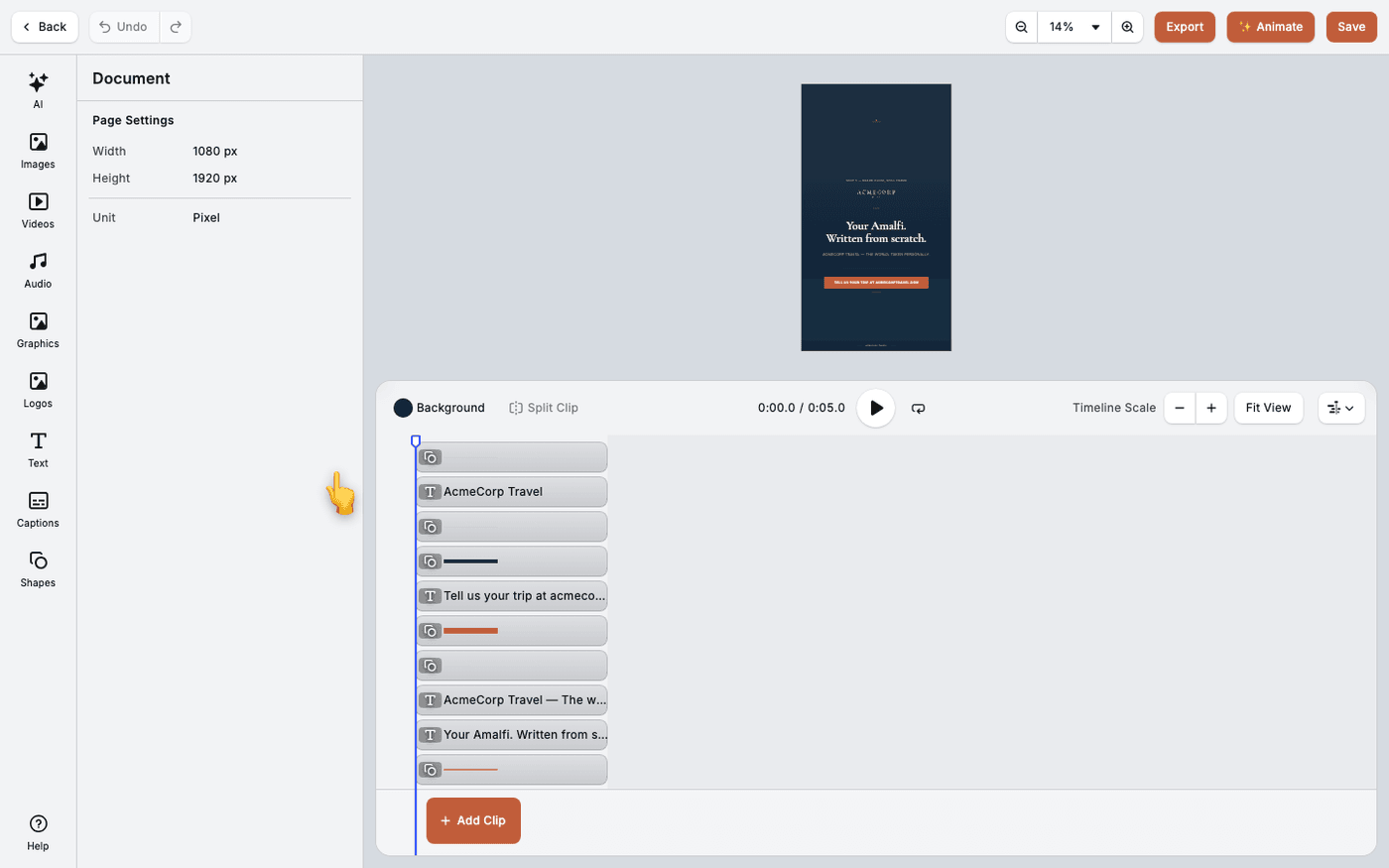 The video editor opens on your frame — Turn a sketch into a video